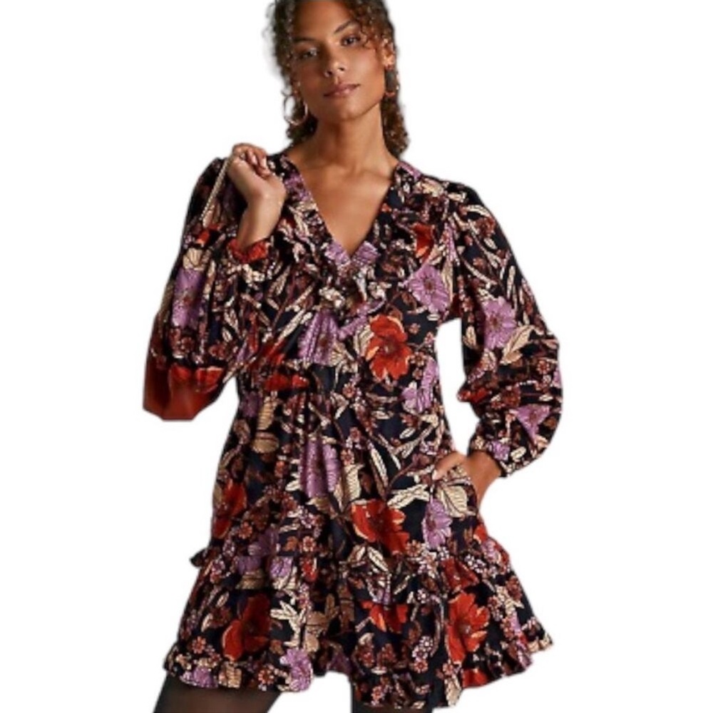 Anthropologie Fall Floral Corduroy Dress
